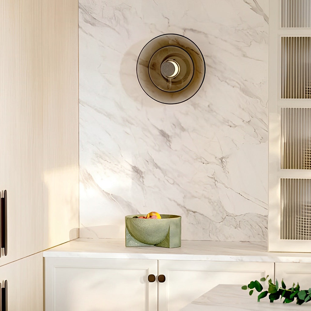 Nordic Style Double Layer Round Glass LED Wall Light in Electroplated Metal