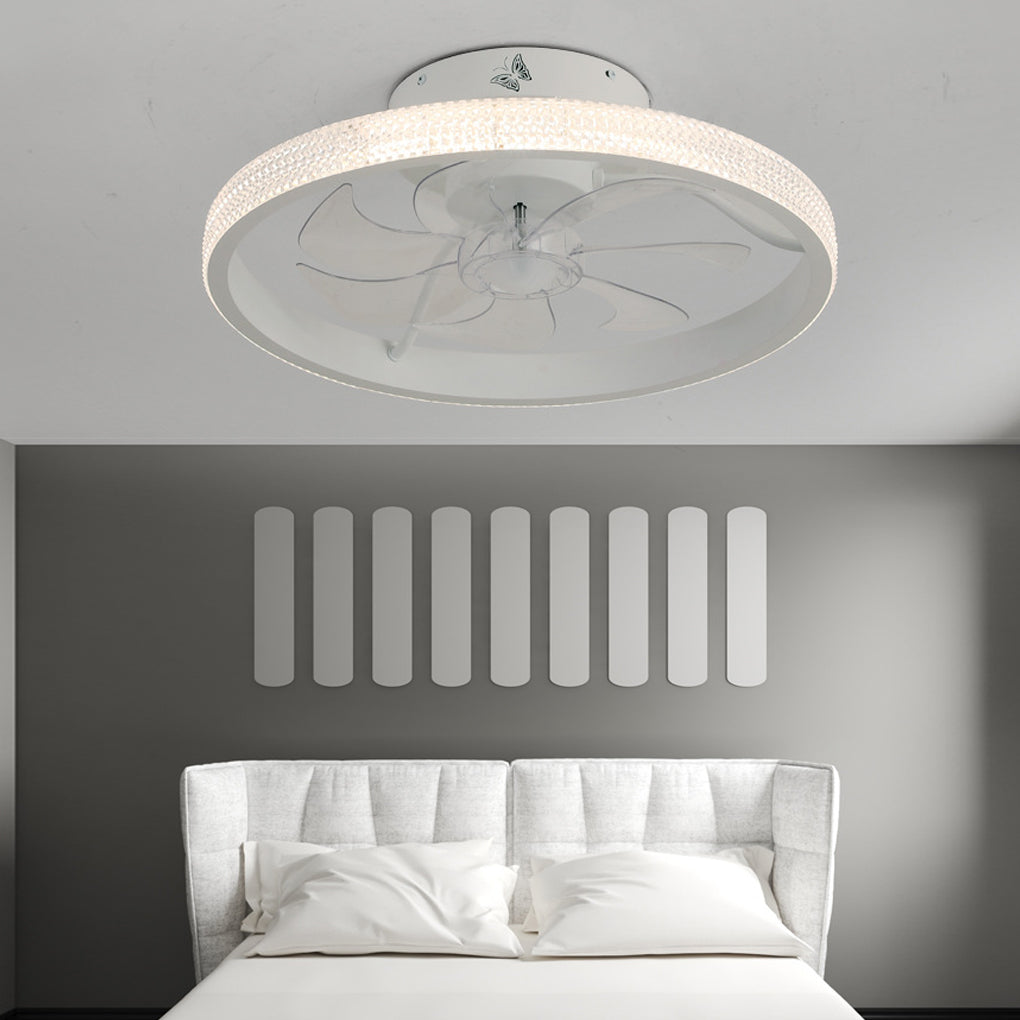 Contemporary White Bladeless LED Ceiling Fan with Remote for Living Room