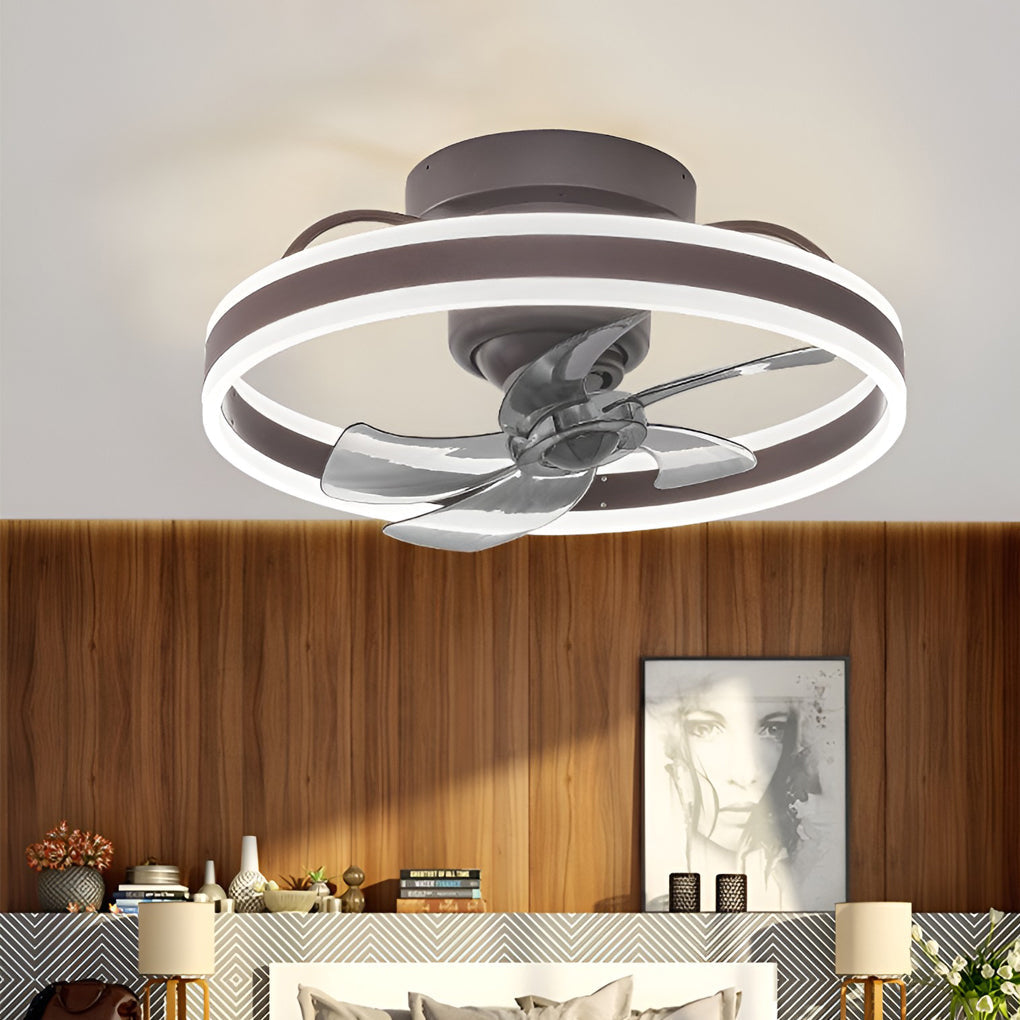 Modern White Round LED Ceiling Fan Light with 360° Rotation for Living Room