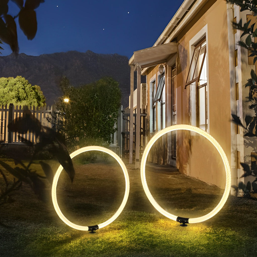Modern Sleek Black Waterproof LED Ring Lawn Lamp for Outdoor Landscape