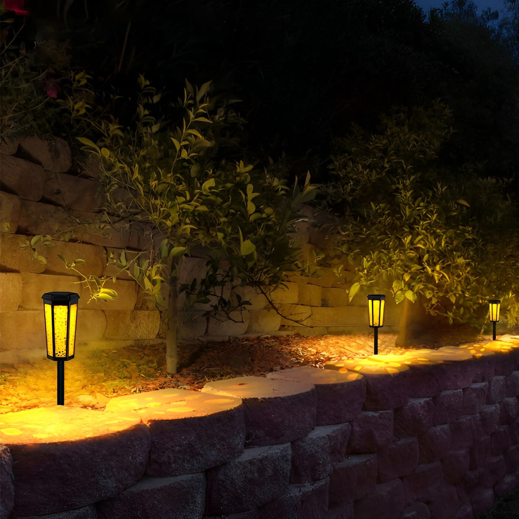Colorful RGB Hexagon Hollow Solar Stake Light for Outdoor Landscaping