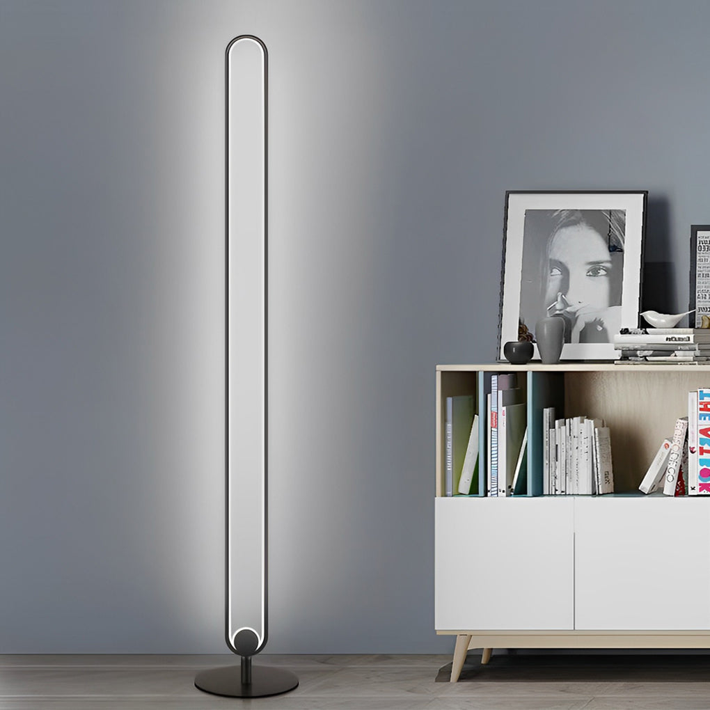 Sleek White Minimalist LED Oval Floor Lamp for Living Room and Bedroom