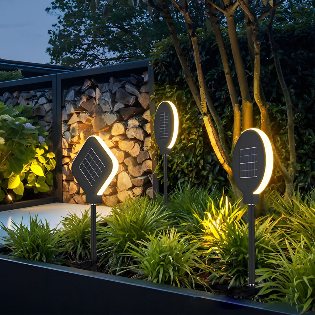 Contemporary Black Circular Solar LED Garden Light for Outdoor Spaces
