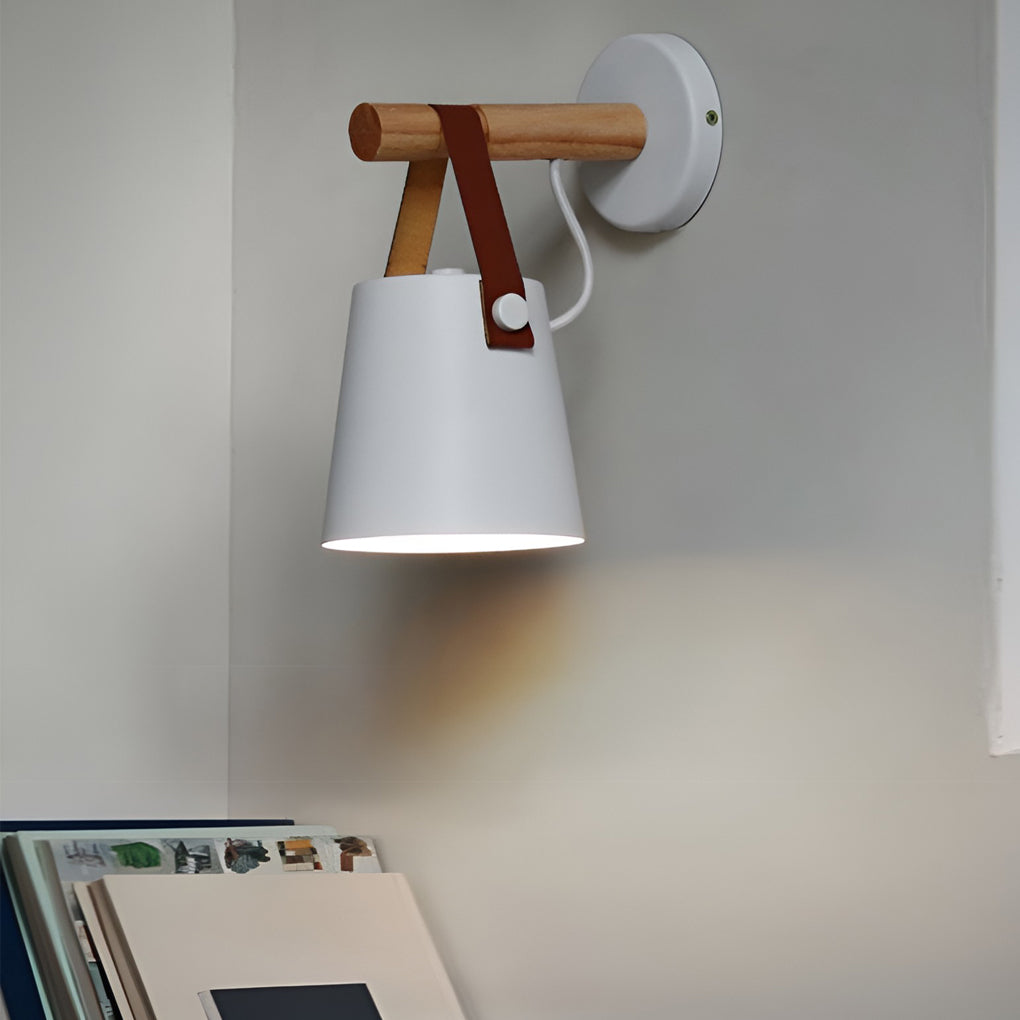 Nordic Style Wood and Metal Plug-in Wall Sconce Light for Living Room