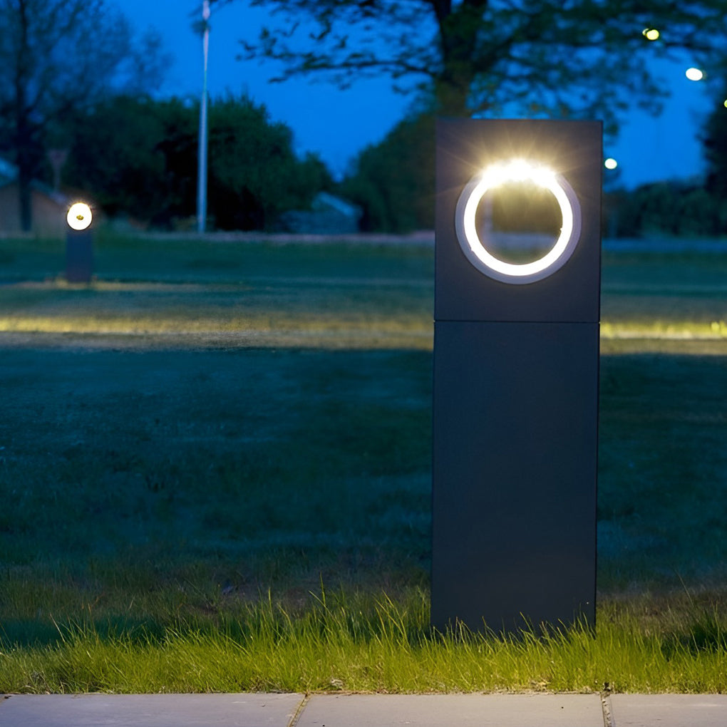 Stylish Black Modern Outdoor Bollard Pathway Lights with Round Hole Design