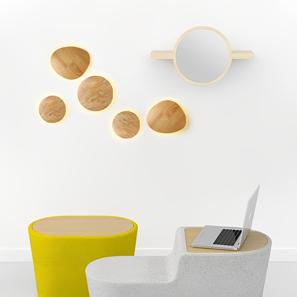 Nordic Style Round Oval LED Wooden Wall Sconce for Bedroom Lighting