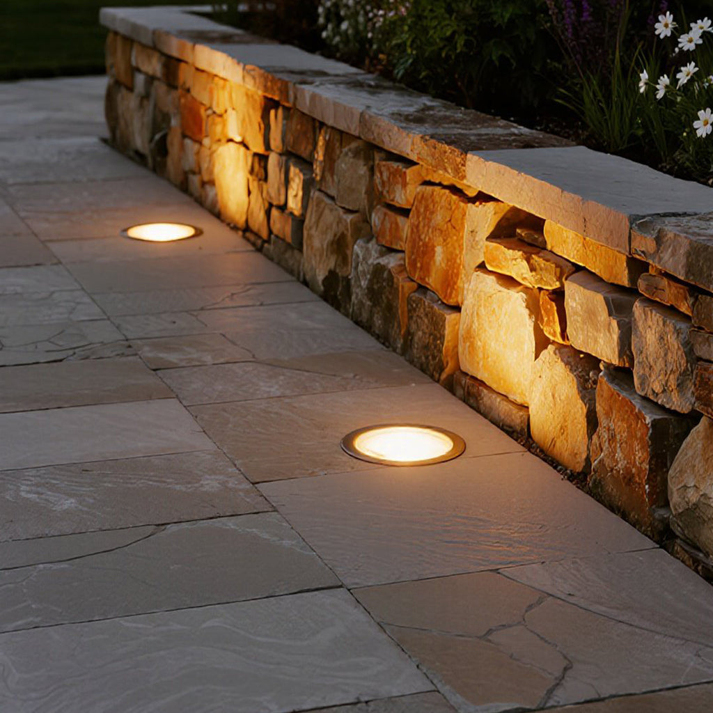 Sleek Minimalist White LED In-Ground Lights for Outdoor Garden Pathways