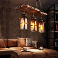 Industrial Black Metal Cage Chandelier with Wooden Accents for Dining Room