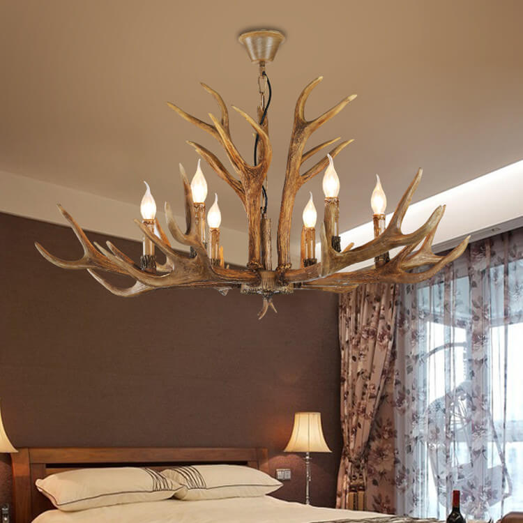 Rustic Industrial Antler Metal Resin 6-Light Chandelier for Living Room