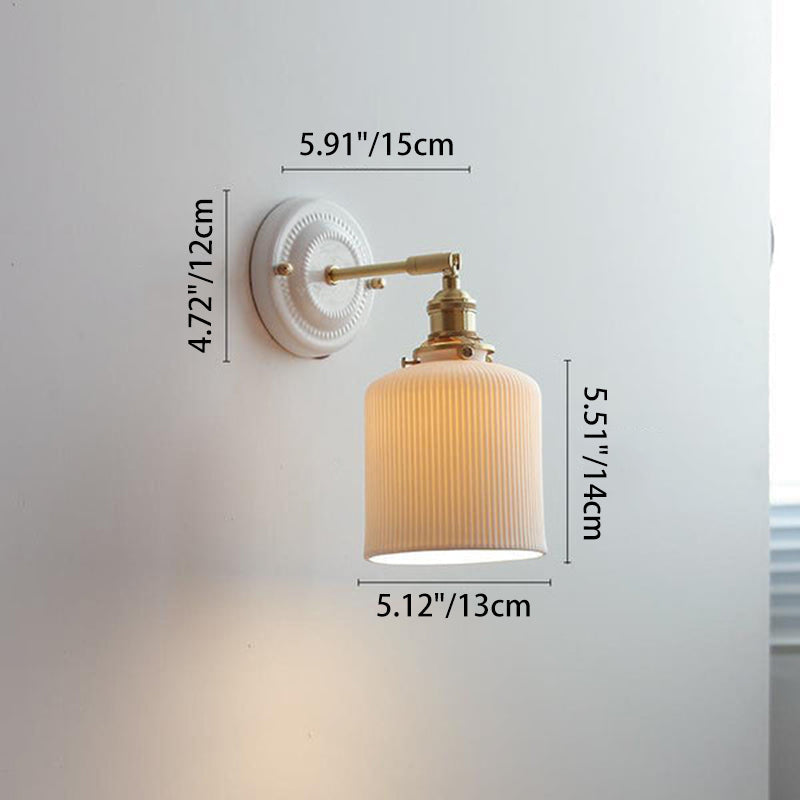 Classic Brass-Finished Vintage Ceramic Round Wall Sconce Lamp for Living Room