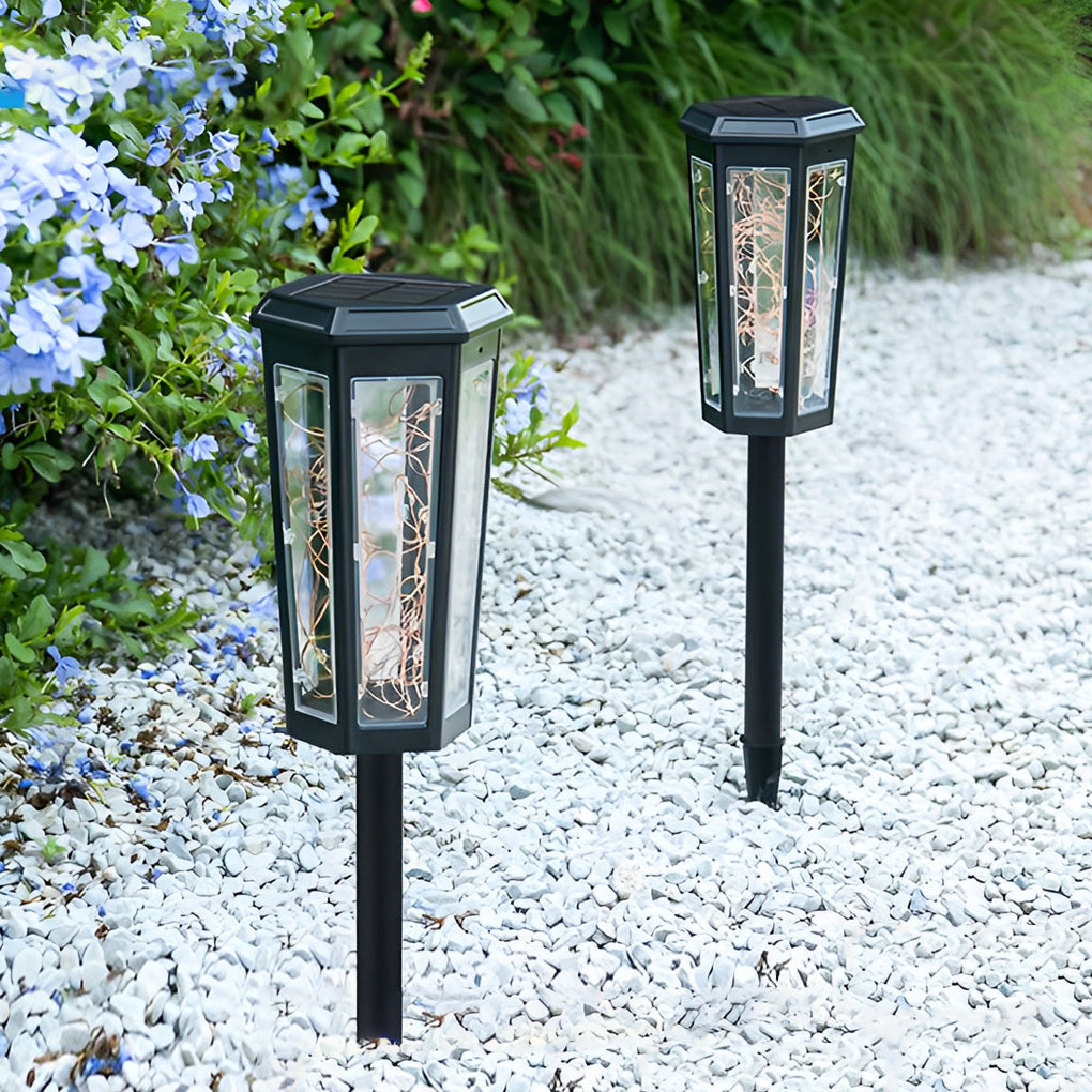 Set of 2 Solar-Powered Hexagonal LED Lawn Lights with Motion Sensor