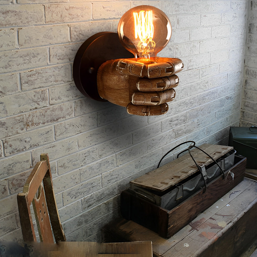 Retro Industrial Resin Hand Fist Wall Sconce Light Fixture for Home Decor