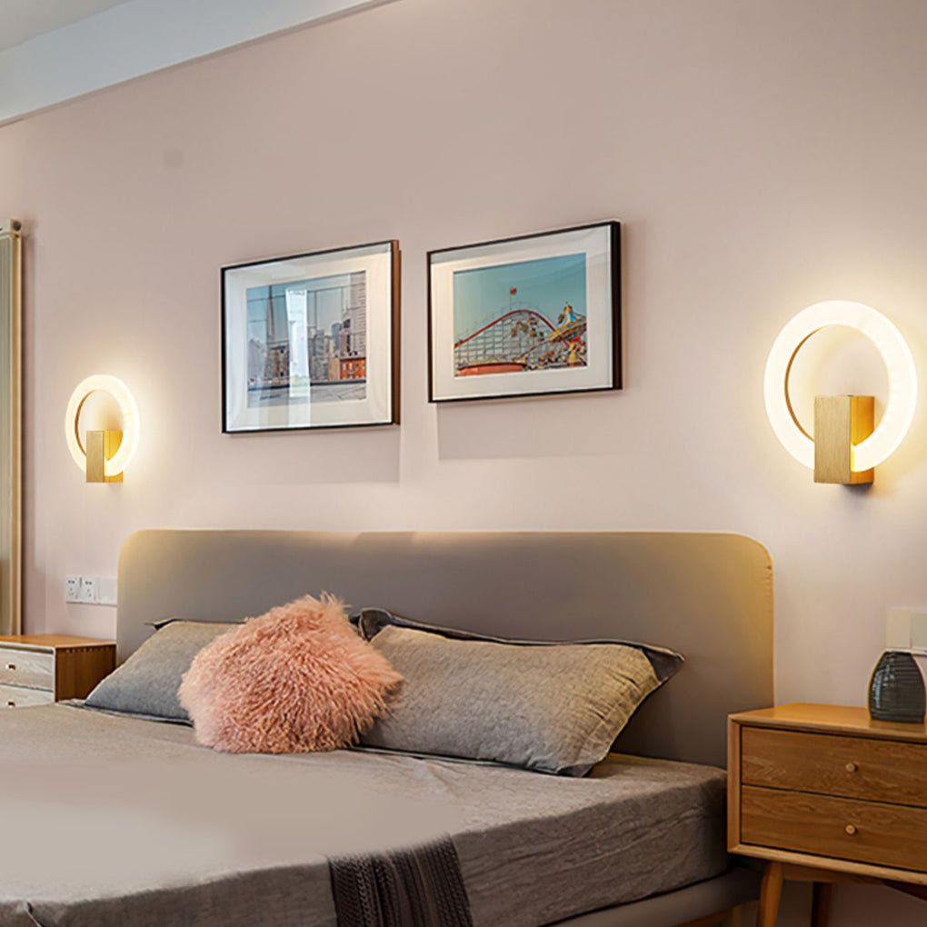 Modern Circle Dimmable LED Wall Sconce Light Fixture for Bedroom Decor