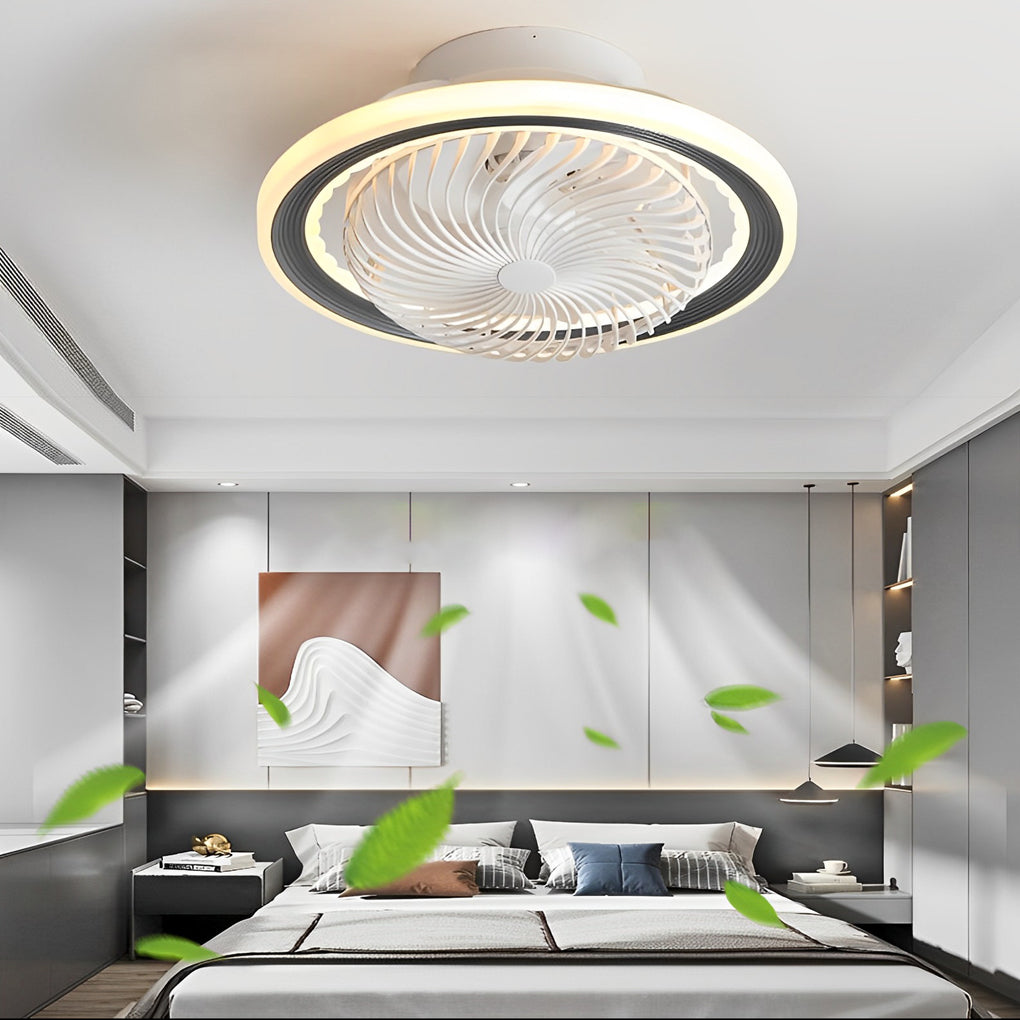 Stylish Bladeless LED Ceiling Fan with Round Mute Timing, 3-Step Dimming