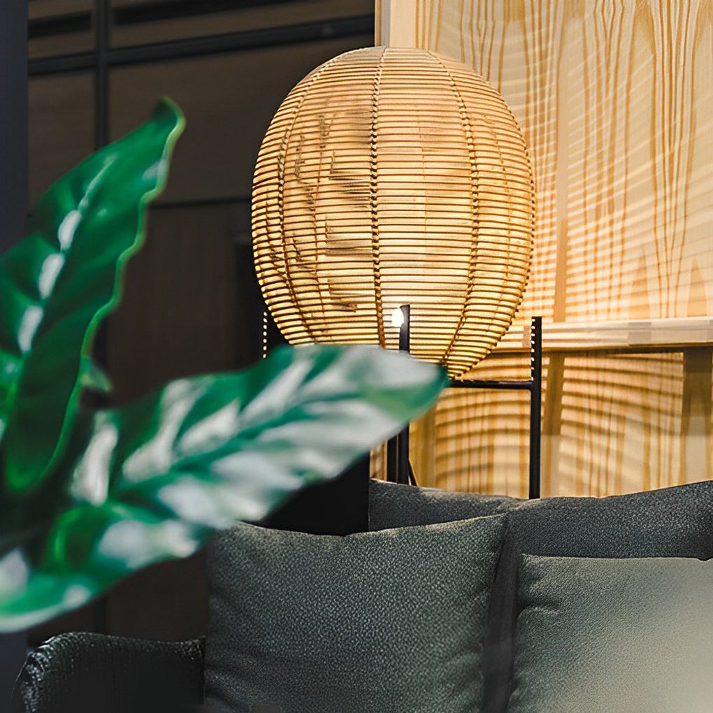 Rustic Bohemian Rattan and Metal Floor Lamp for Living Room Bedroom