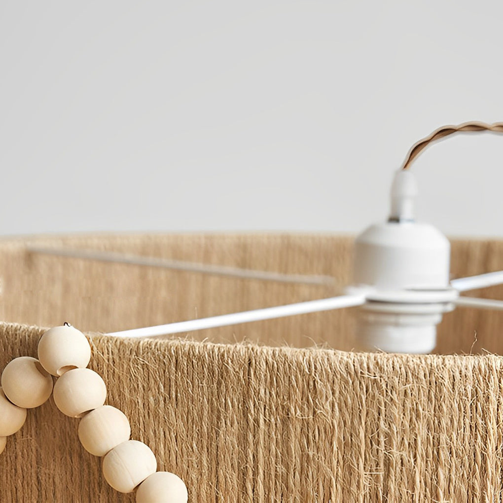 Boho Chic Twine Rope Chandelier with Wood Beads & Tassels for Living Room