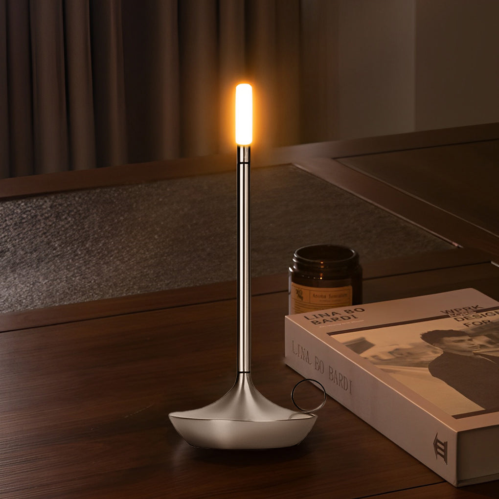 Minimalist White Cordless LED Candle Wick Table Lamp for Home Decor