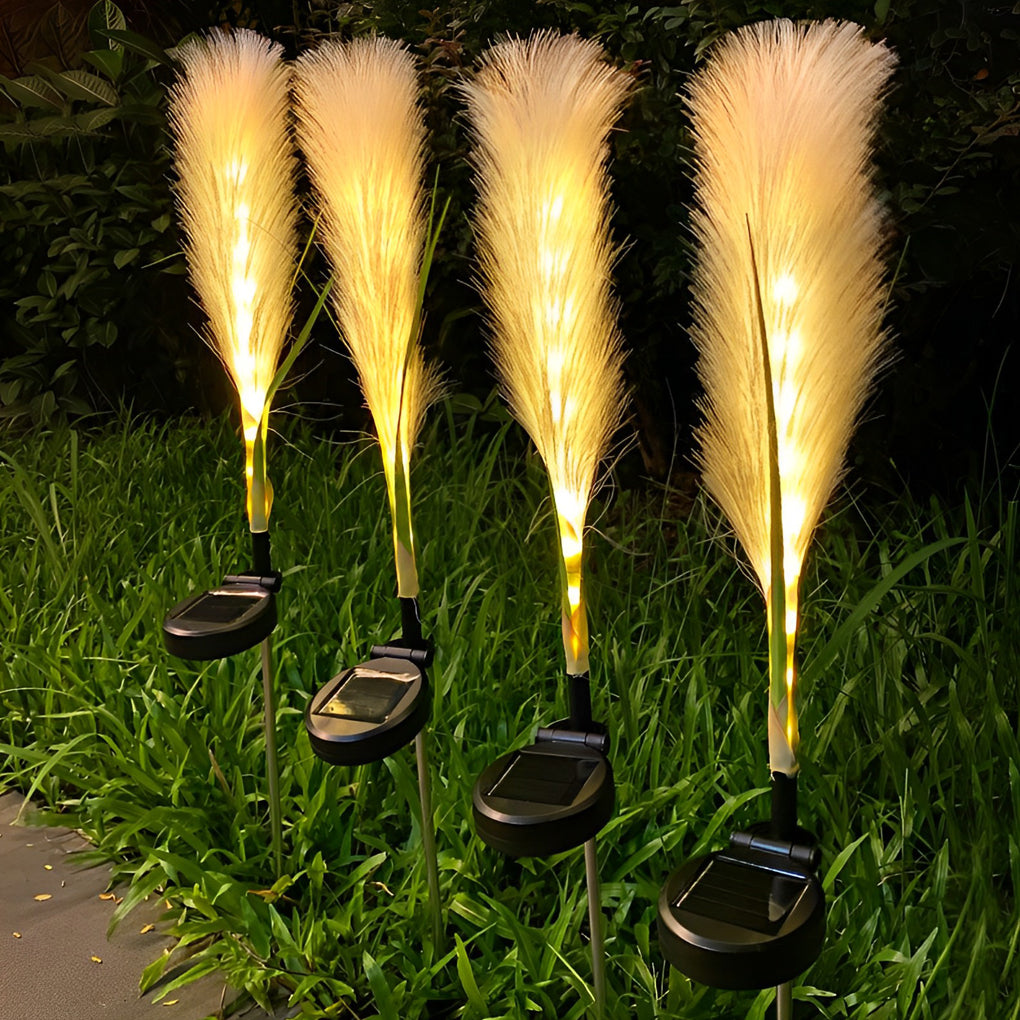 Set of 2 Solar-Powered Hairy Reed LED Lawn Lamps for Patio Garden