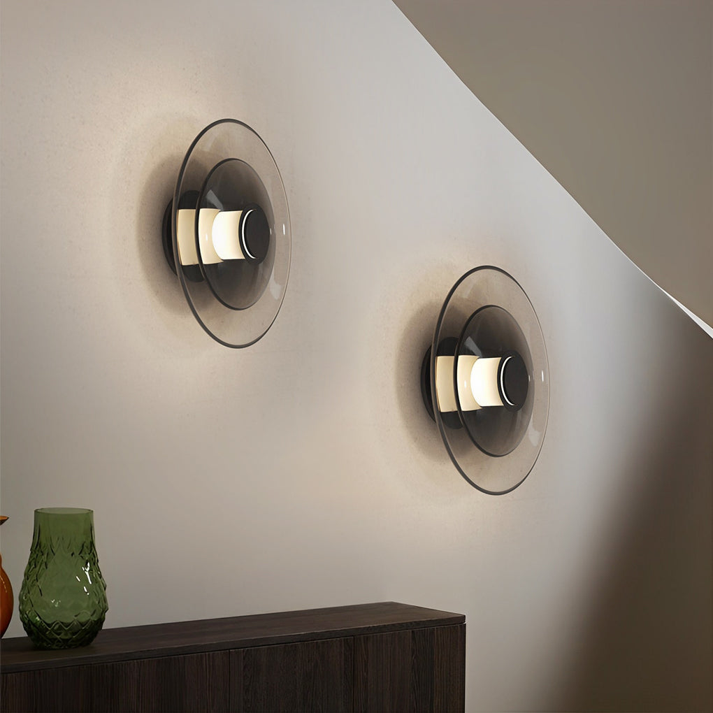 Nordic Style Double-Layered Round Glass LED Wall Sconce for Bedroom
