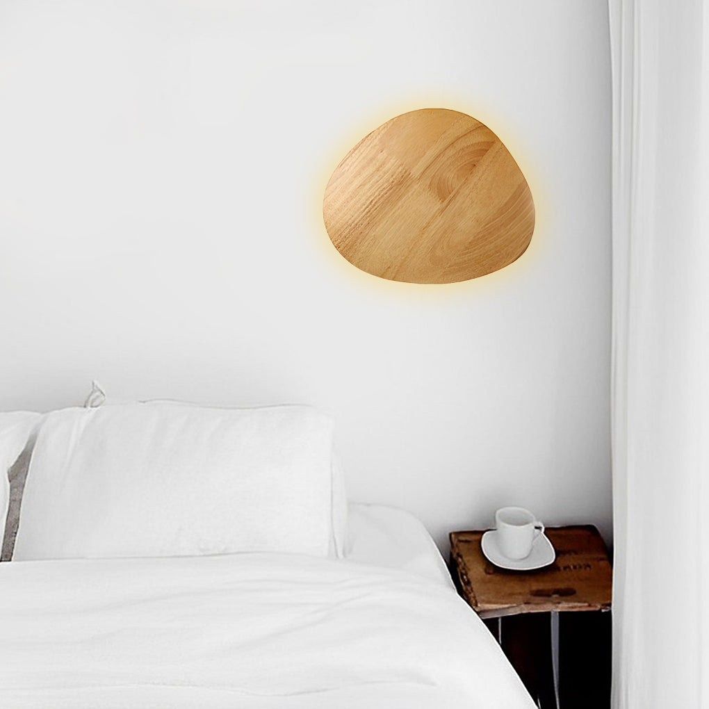 Nordic Style Round Oval LED Wooden Wall Sconce for Bedroom Lighting