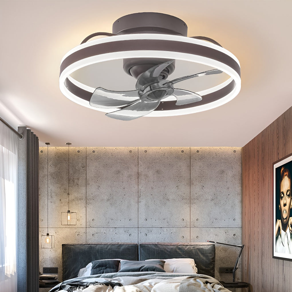 Modern White Round LED Ceiling Fan Light with 360° Rotation for Living Room