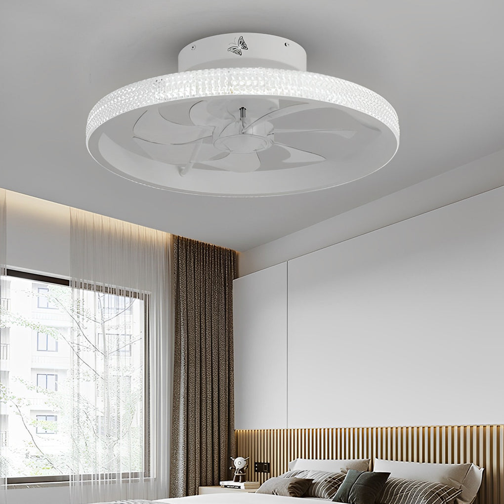 Contemporary White Bladeless LED Ceiling Fan with Remote for Living Room