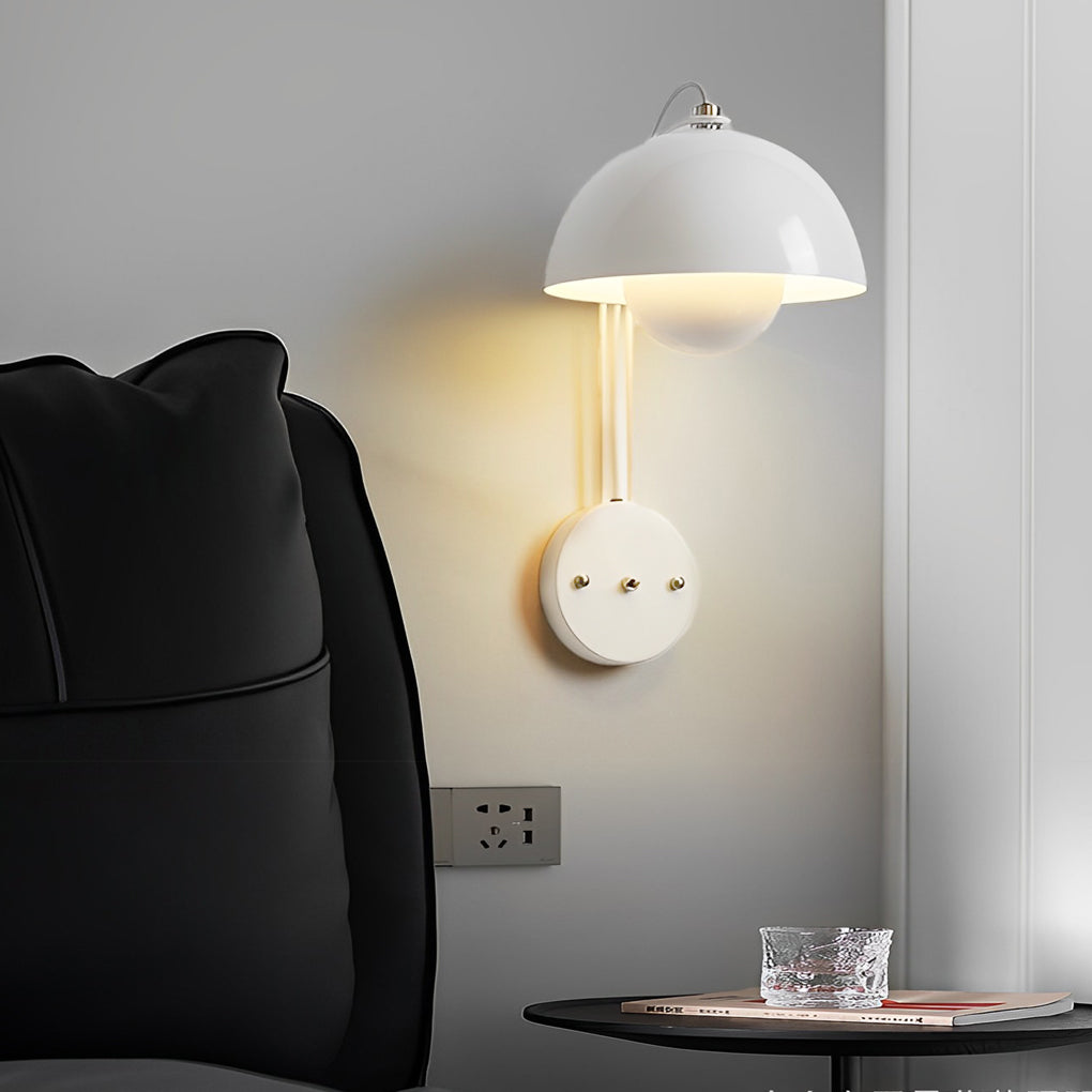 Nordic White Circular Three-Step Dimming Round Wall Sconce for Living Room