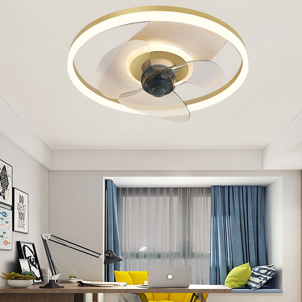 Modern Circular 3-Step Dimming White Ceiling Fan Light with Remote for Living Room