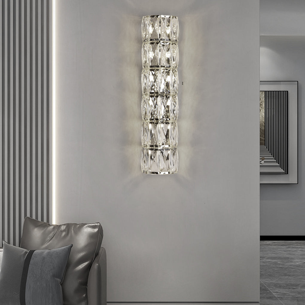 Modern Crystal Cylinder LED Wall Sconce Light Fixture for Living Room
