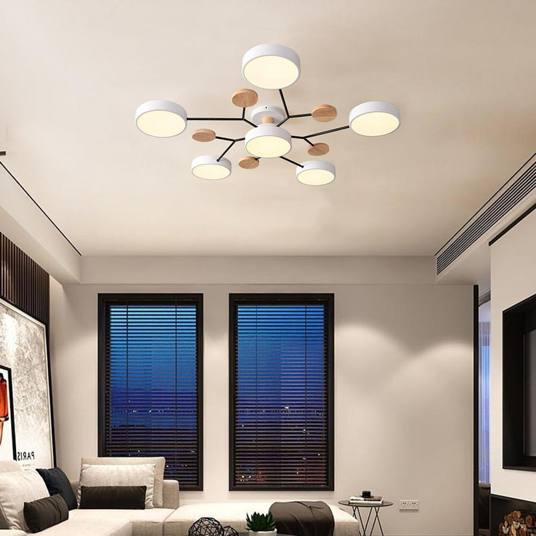 Sputnik Style Metal & Wood Chandelier Ceiling Light for Kids' Room