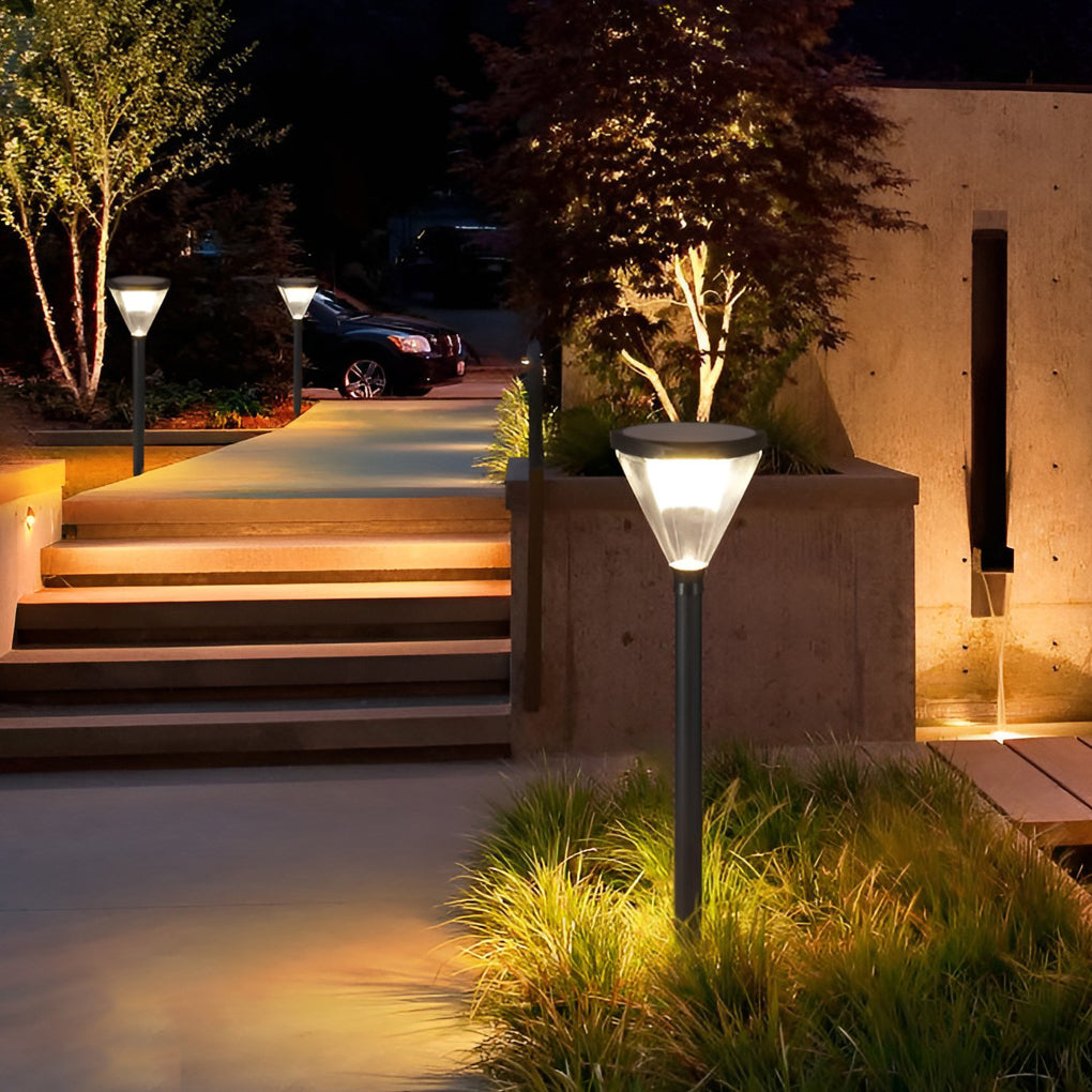 Sleek Gray Cone-Shaped LED Solar Path Light for Eco-Friendly Outdoors
