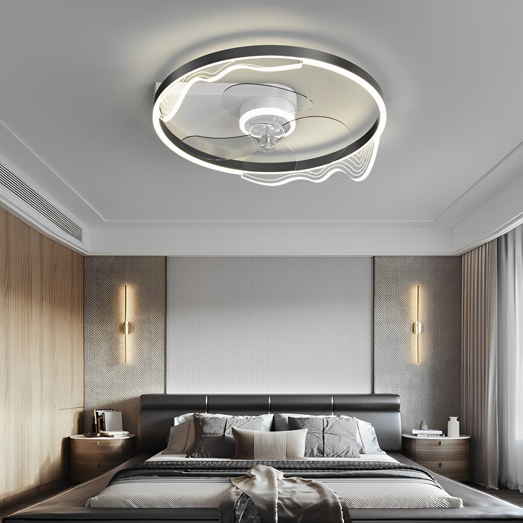 Modern White Bladeless LED Ceiling Fan with Mute Function for Living Room