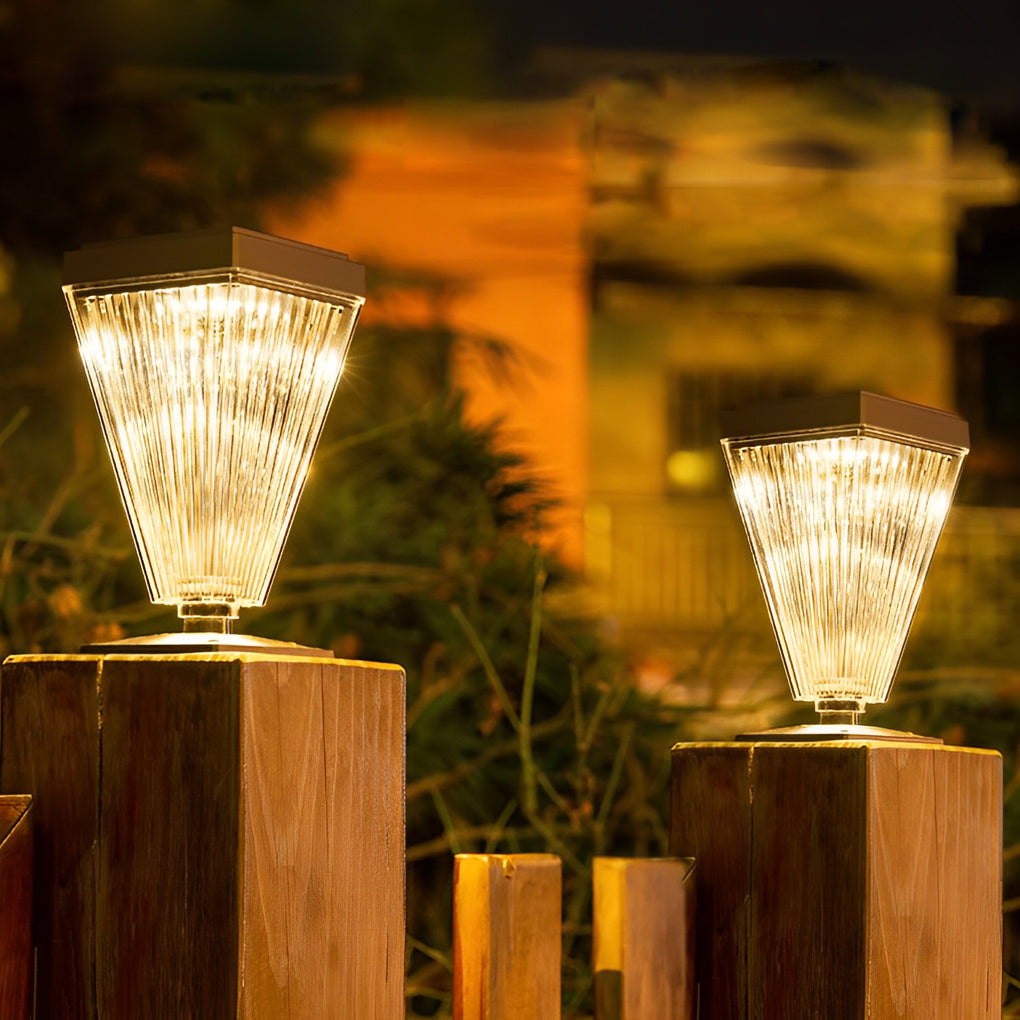 Dimmable Modern Solar LED Garden Post Light with Ripple Glass Shade