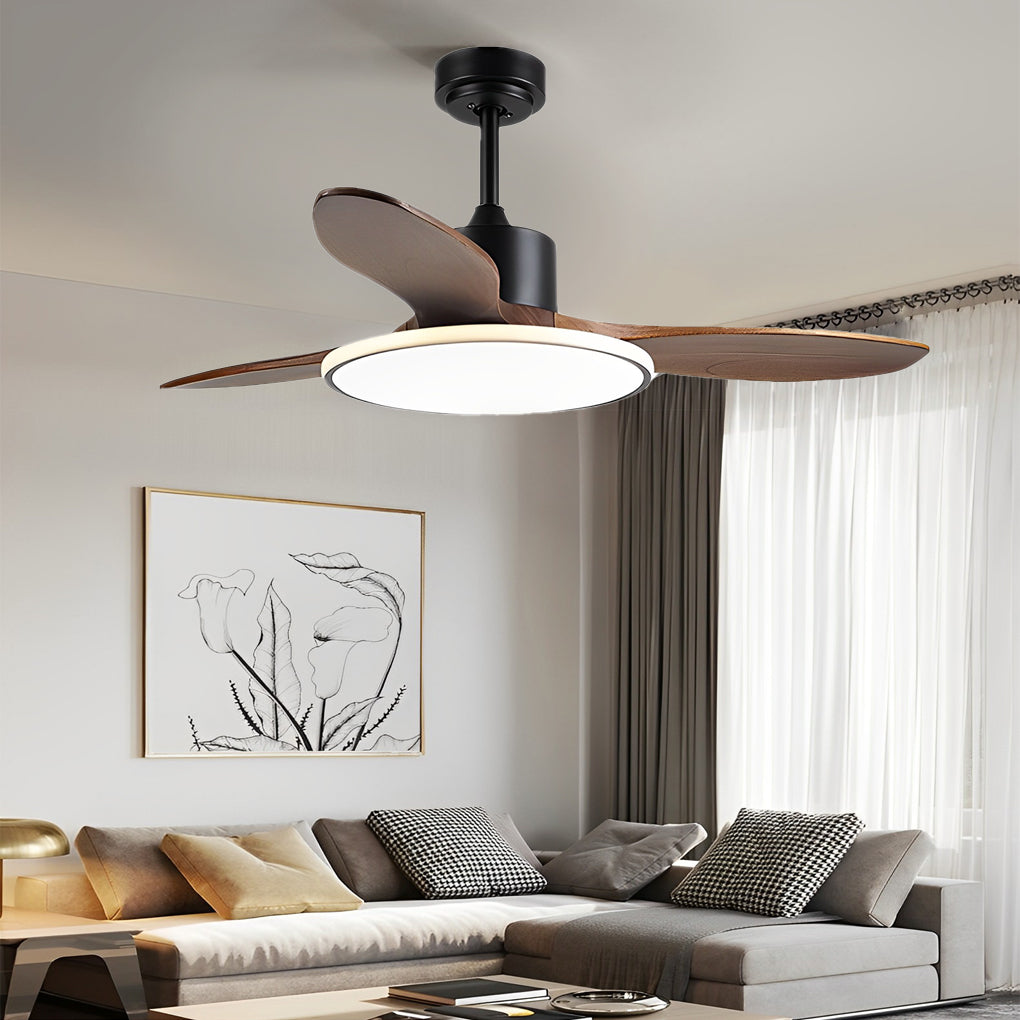 Nordic Wooden LED Ceiling Fan Light with Remote - 3 Step Dimming, Modern