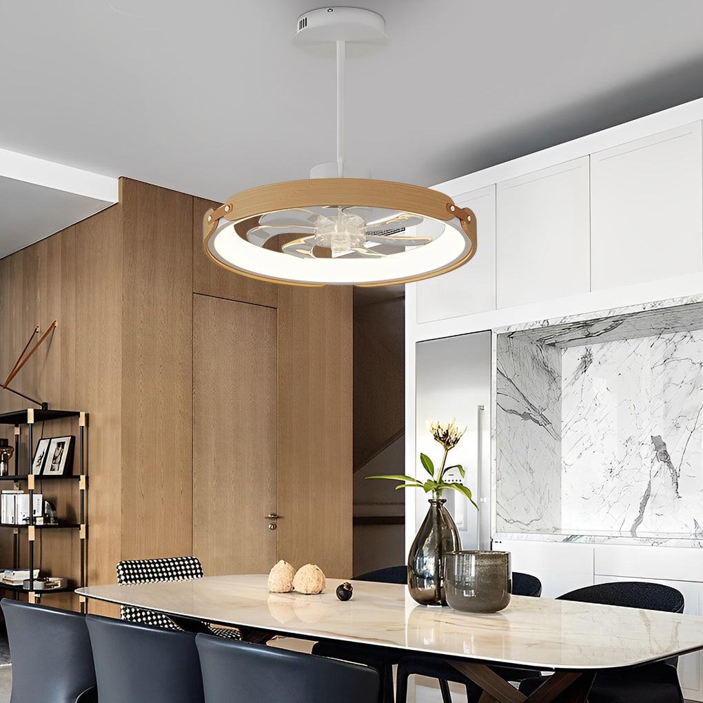 Contemporary Round Wood Bladeless LED Ceiling Fan with App Control