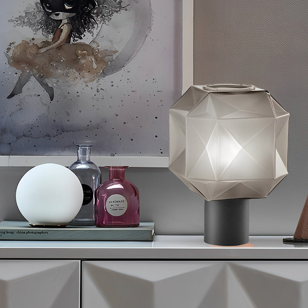 Modern Smoke Glass Orb Table Lamp with Cylinder Base for Living Room