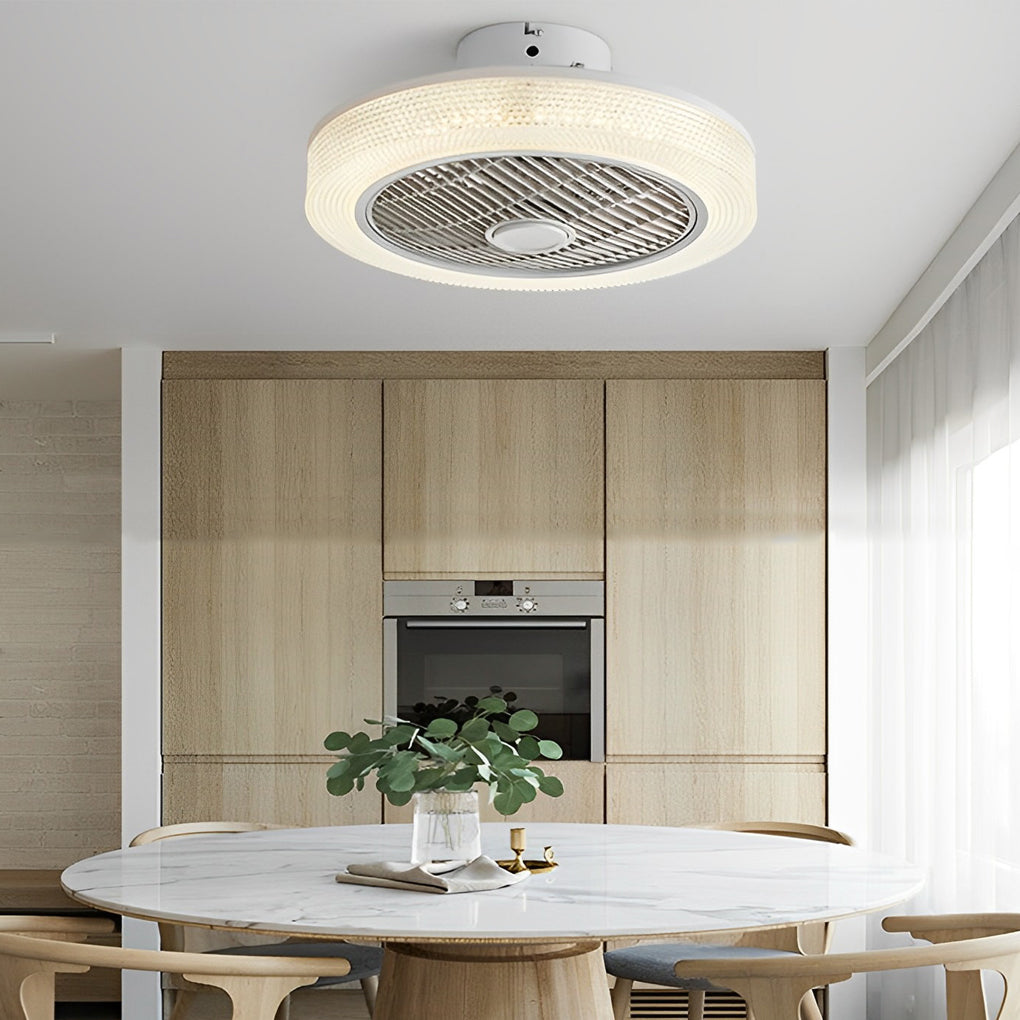 Modern Bladeless Round Dimmable LED Ceiling Fan Light for Living Room