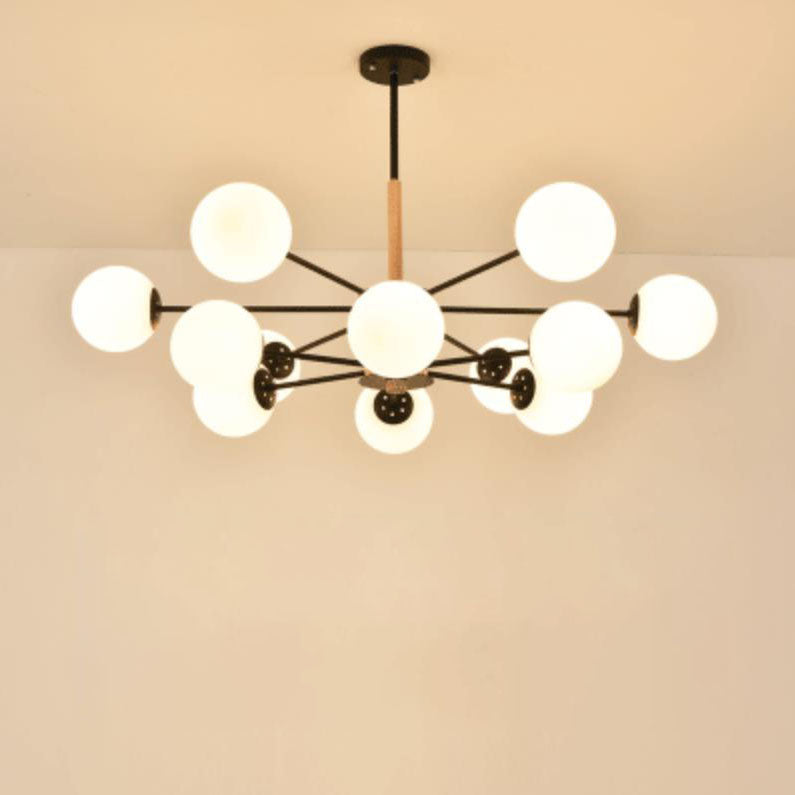 Contemporary Nordic Log Magic Bean Rubberwood Iron Glass 6/8/12/16-Light Chandelier For Living Room & Bedroom
