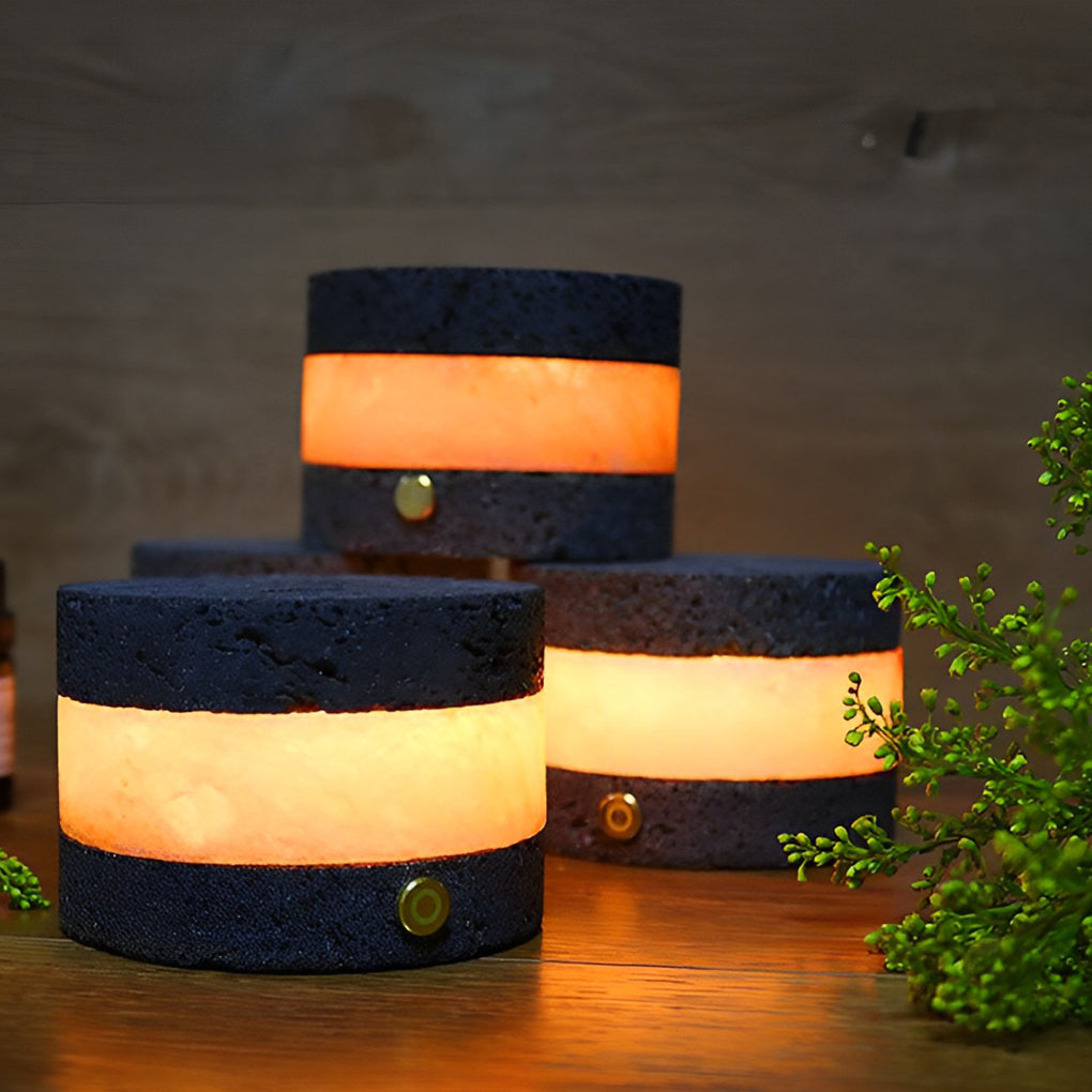 Rustic Volcanic Brick Mini Cordless Table Lamp for Bedroom or Office