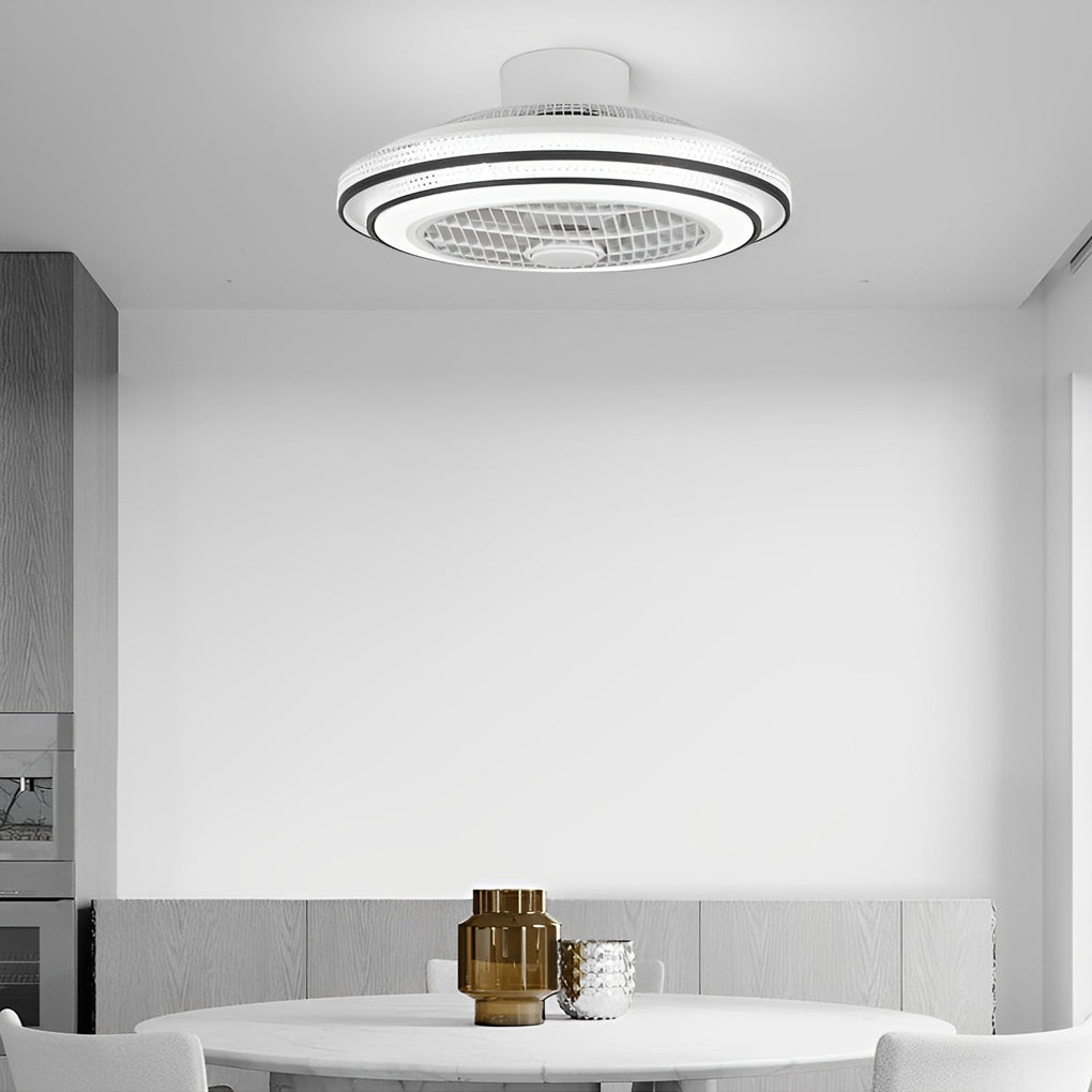 Smart Bladeless Ceiling Fan with LED Light - Modern White Design for Living Room