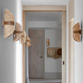 Japanese-Style Rattan Wood LED Wall Light for Living Room & Hallway