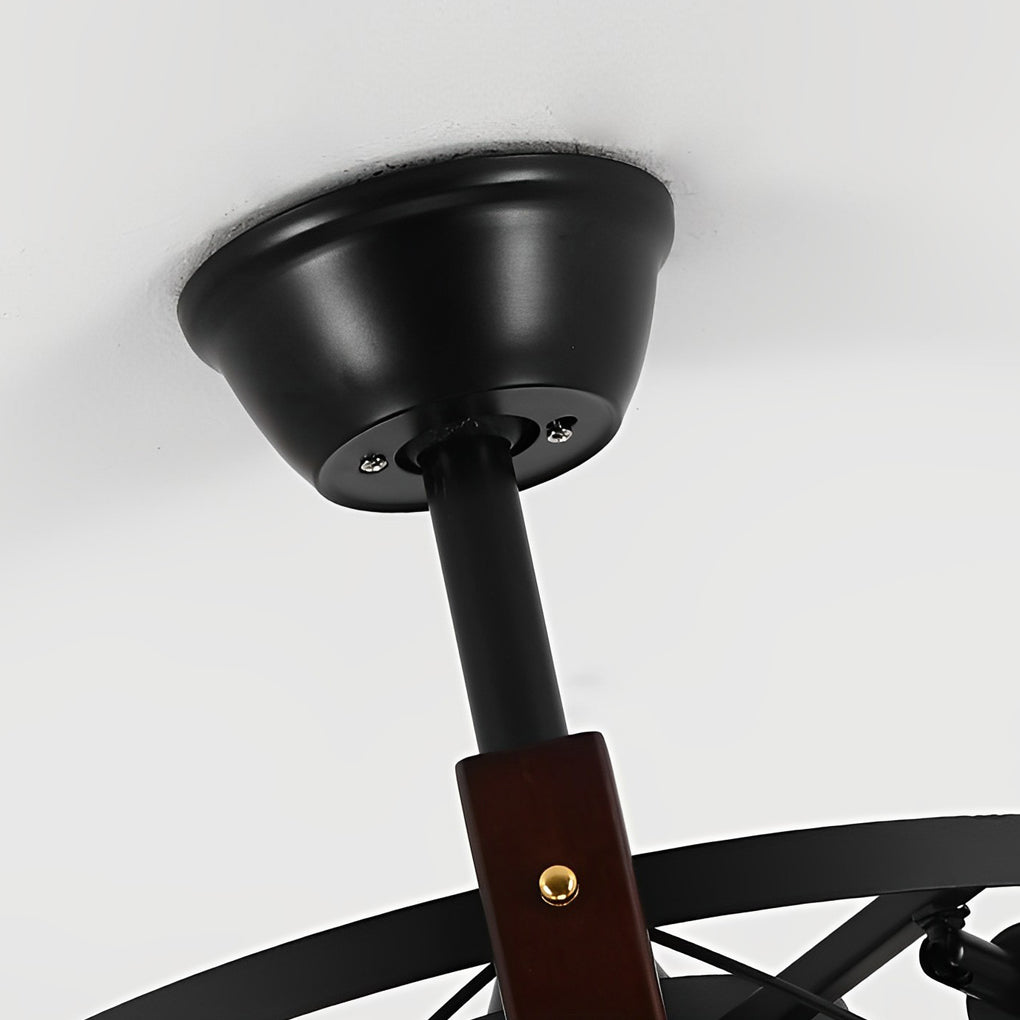 Vintage Black Metal Bladeless Ceiling Fan with Chandelier for Living Room