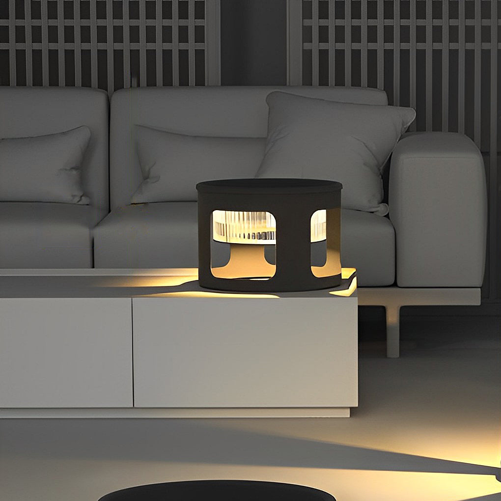 Modern White Round Solar-Powered LED Table Lamp for Outdoor Use