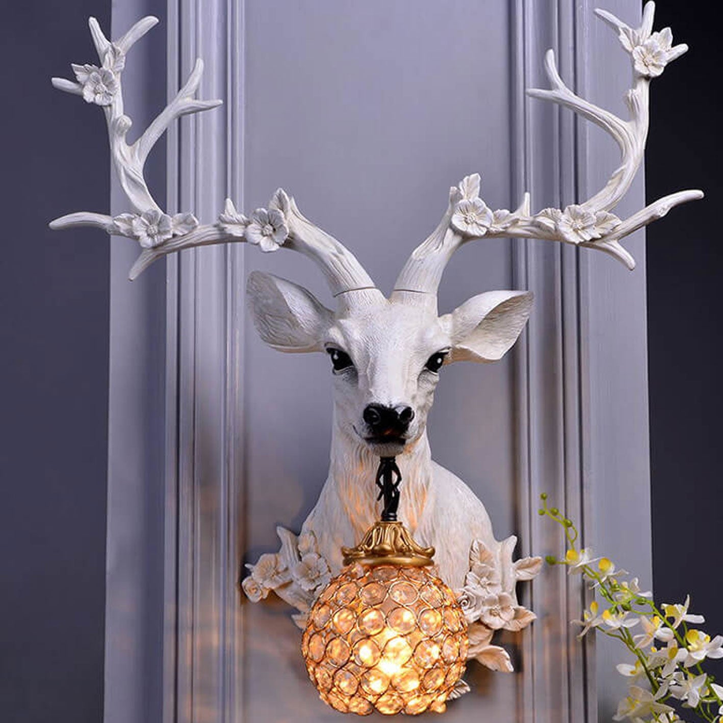 Rustic Brown Resin Deer Head Wall Sconce Light for Cabin Living Room