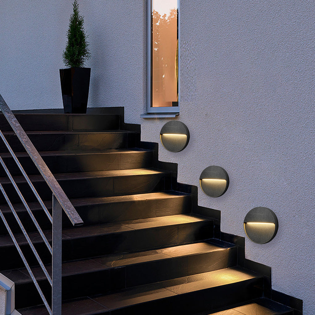 Modern Round Waterproof LED Outdoor Stair Wall Lights - Black Sconces