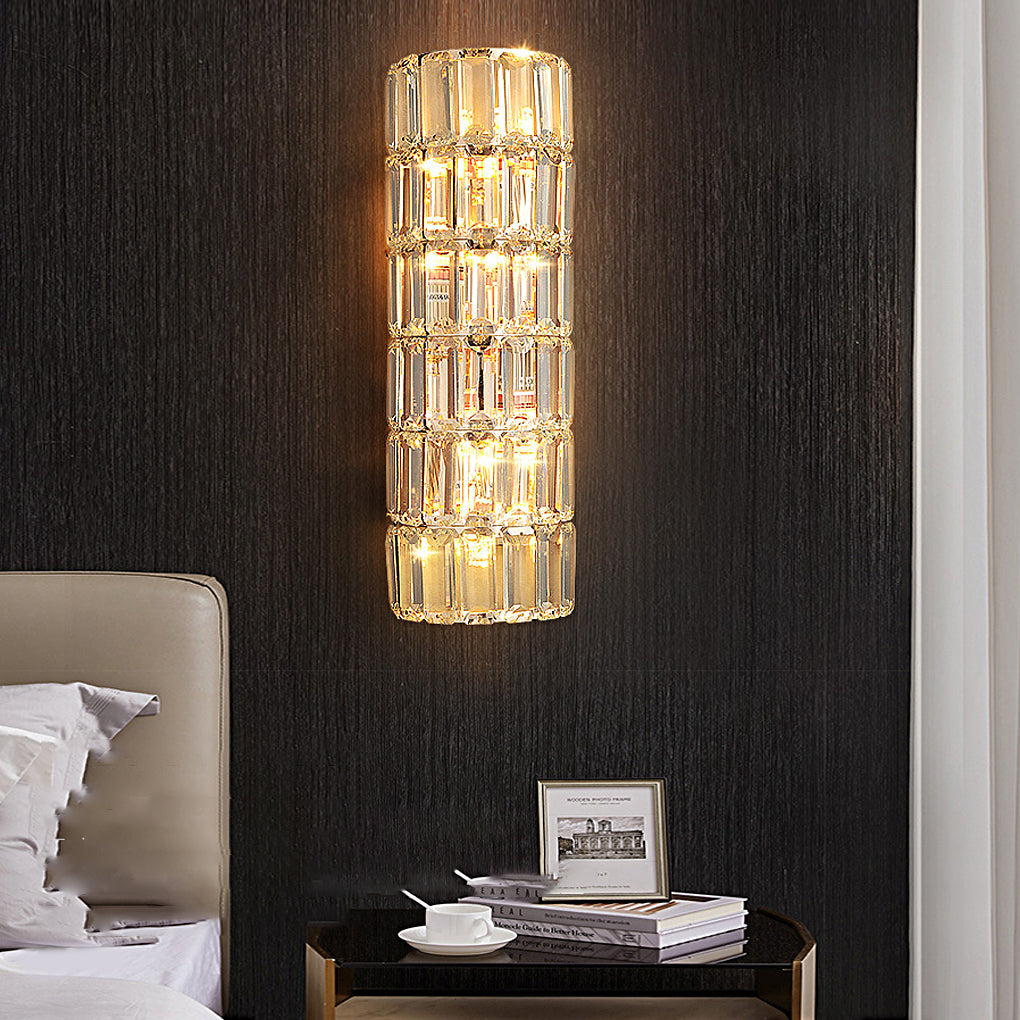 Modern Round Rectangular Crystal Wall Lamp with Three-Step Dimming for Living Room