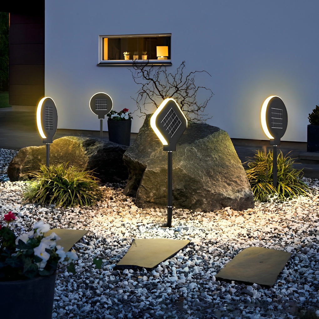 Contemporary Black Circular Solar LED Garden Light for Outdoor Spaces