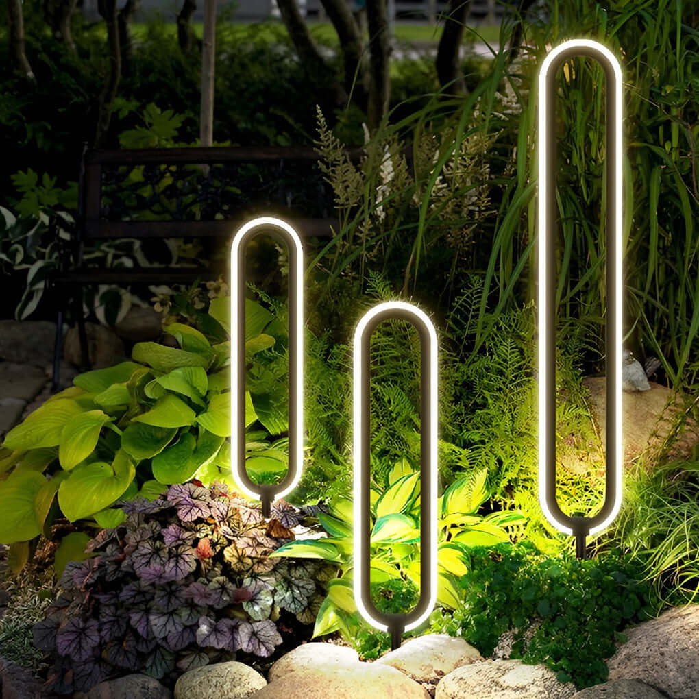 Modern Black Oval Ring LED Solar Lights for Minimalist Outdoor Spaces