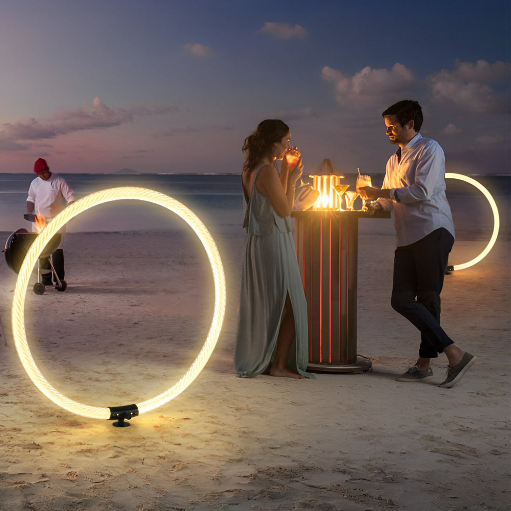 Modern Sleek Black Waterproof LED Ring Lawn Lamp for Outdoor Landscape