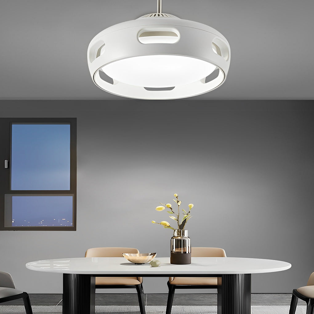 Contemporary White Bladeless Ceiling Fan with Stepless Dimming for Home
